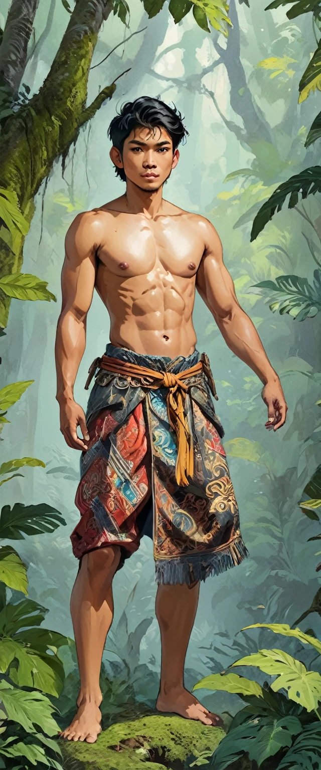 Masterpiece, high quality, delicate, Detailed body, Intricately detailed, ILLUSTRATION, ((A young Filipino Juramentado man, with his typical Juramentado clothing:1.7 a sword in his hand and a knife in the other dynamic action pose:1.7) ), concept art, 4k, Fantasy, overgrown, Beautiful --niji 5, (masterpiece),(Best quality:1.0), (Ultra high resolution:1.0), detailed painting, intricate, (( magical, Beautiful: 1.4 )), (( Best quality, vibrant, 32K, well-defined light and shadows)). without text:1.3.