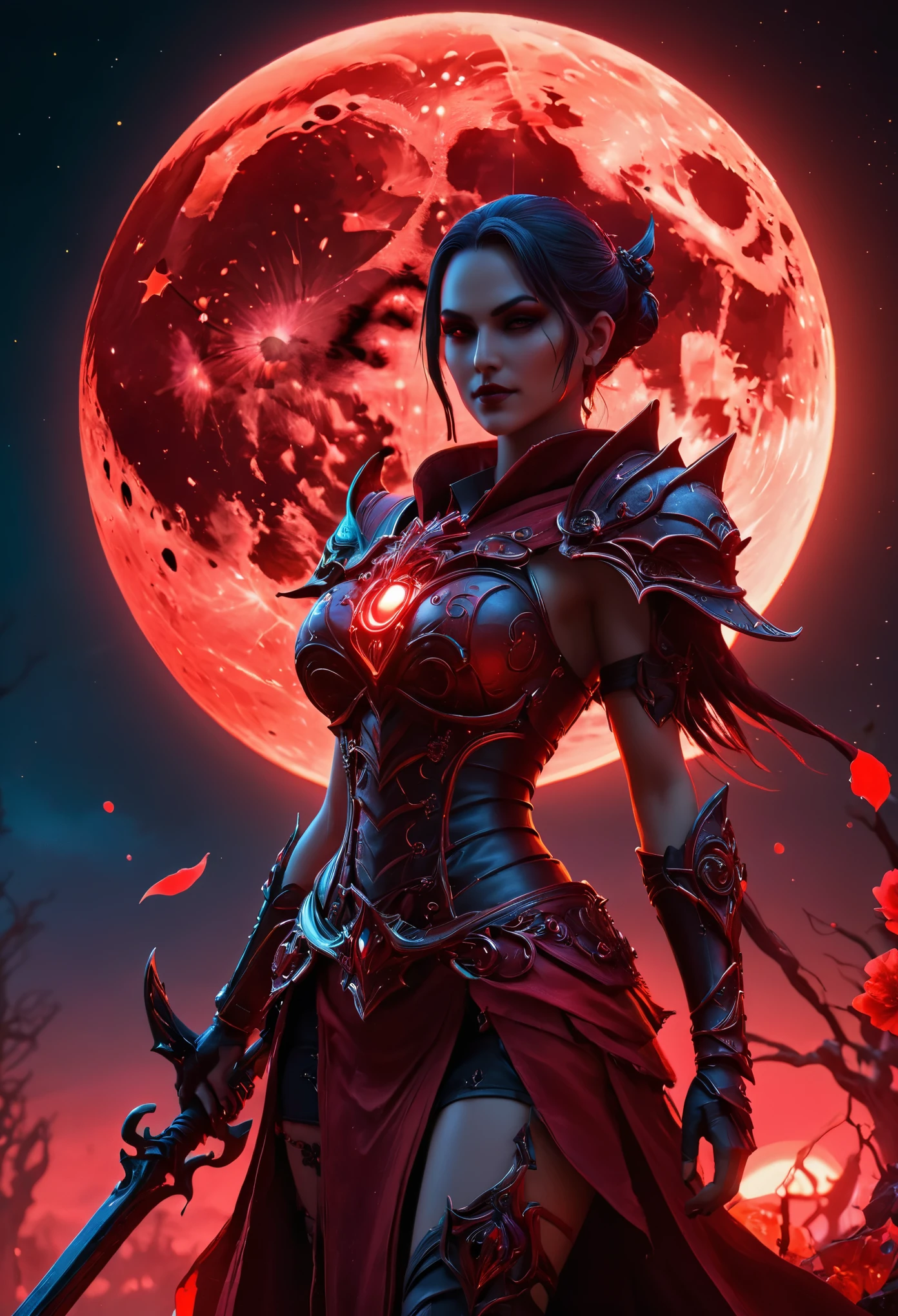 Red Necromancer, Blood Moon, Ray Tracing, masterpiece, highest quality, super high quality, Absurd detailed, best Light, Best Shadow, sharp, sharp image, detailed, extremely detailed, Amazing resolution, 8K, 4K, Ultra-high resolution, Particle Effects, Beautiful Effects, Vibrant colors, neon Light, neon, Light,