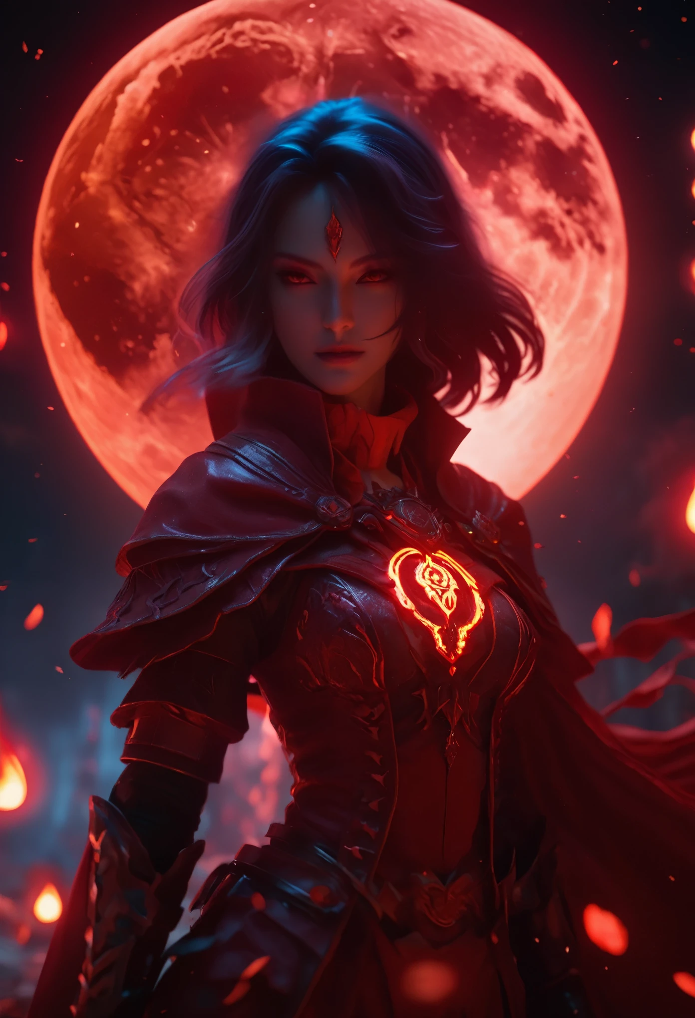 Red Necromancer, Blood Moon, Ray Tracing, masterpiece, highest quality, super high quality, 不条理なdetailed, best Light, Best Shadow, sharp, sharp image, detailed, extremely detailed, Amazing resolution, 8k, 4K, Ultra-high resolution, Particle Effects, Beautiful Effects, Vibrant colors, neon Light, neon, Light,