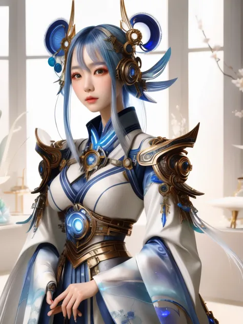 beautiful japanese girl in futuristic fantasy attire, hyper-realistic character art, modern interpretation of traditional korean...