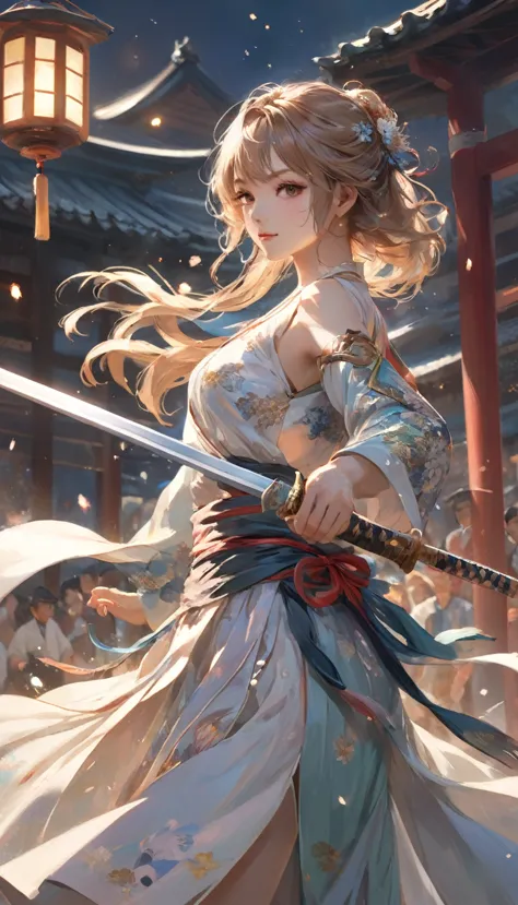 ((sword))in your hand,戦いを挑むsword士,She is dressed as a female dancer.,(swordを構える),An illustration,animation,sword士は女装をして敵を油断させました...