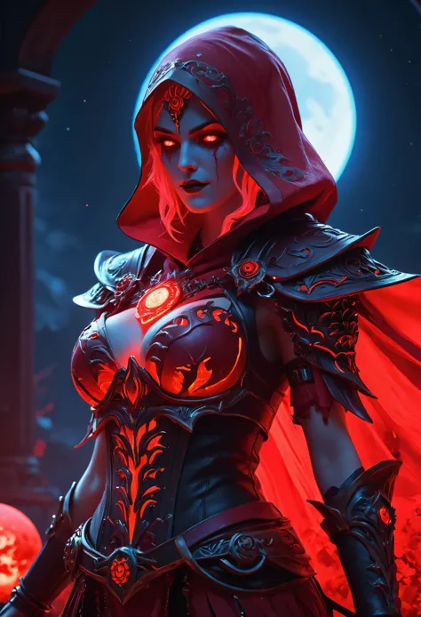 Red Necromancer, Blood Moon, Ray Tracing, masterpiece, highest quality, super high quality, 不条理なdetailed, best Light, Best Shado...