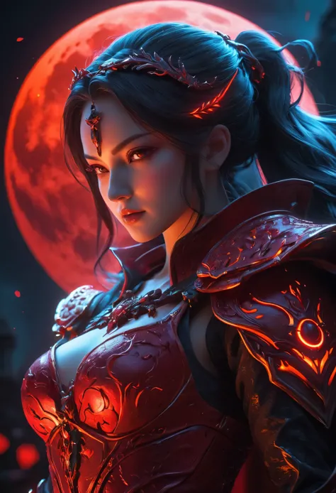 Red Necromancer, Blood Moon, Ray Tracing, masterpiece, highest quality, super high quality, 不条理なdetailed, best Light, Best Shado...