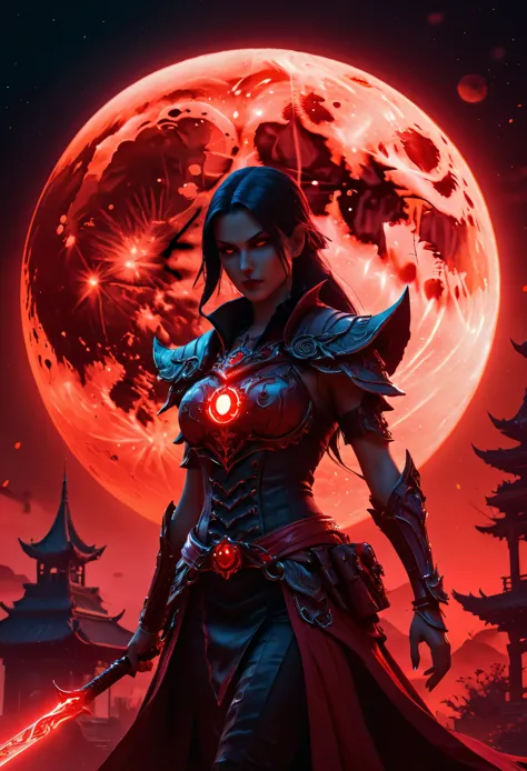 red necromancer, blood moon, ray tracing, masterpiece, highest quality, super high quality, 不条理なdetailed, best light, best shado...