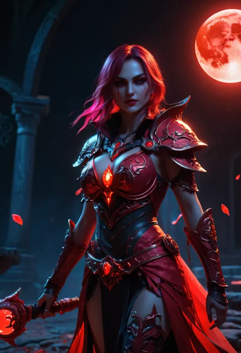 red necromancer, blood moon, ray tracing, masterpiece, highest quality, super high quality, 不条理なdetailed, best light, best shado...