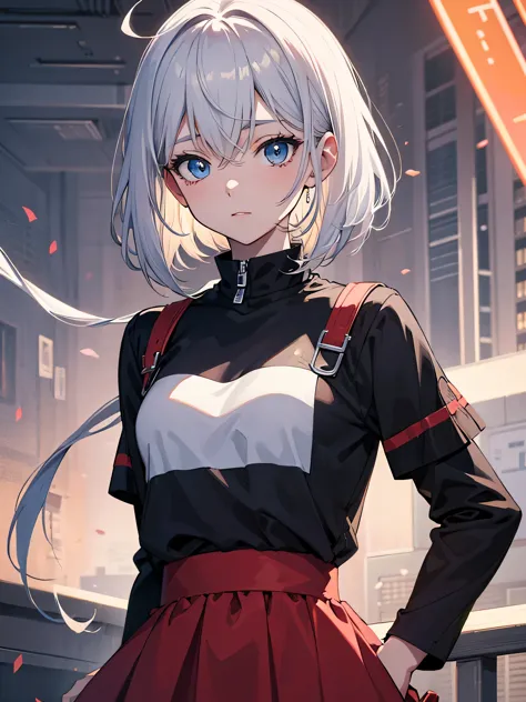 White haired blue eyed anime girl in the city, Enchanting anime girl, T-Shirts, perfect Gray Haired Girl, Gray Haired Girl, Deta...
