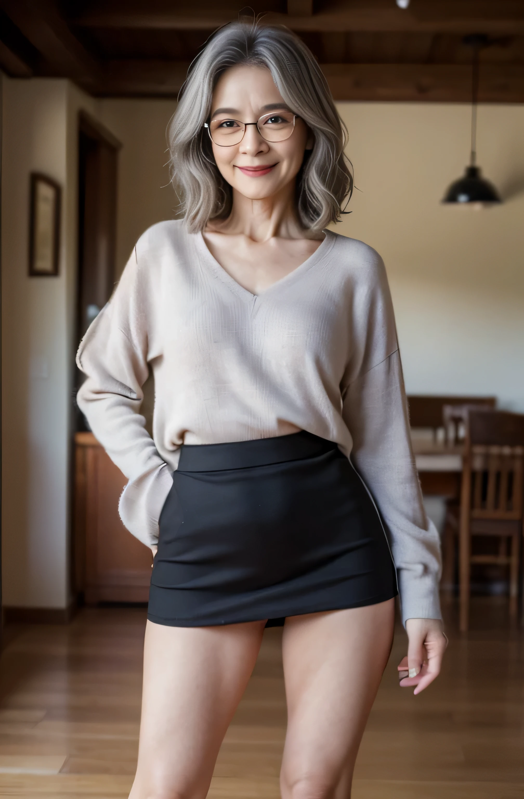 A woman in a skirt and sweater posing for a picture - SeaArt AI