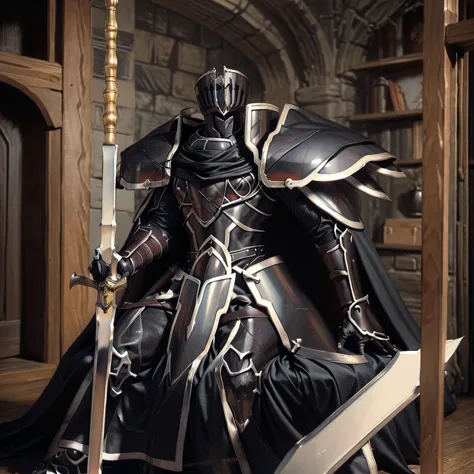 (masterpiece, best quality, detailed:1.2)
BlackKnight_fe,
Armor,
Cape,
Helmet,
Sword,rd,
shield,
The cloak is black on both side...