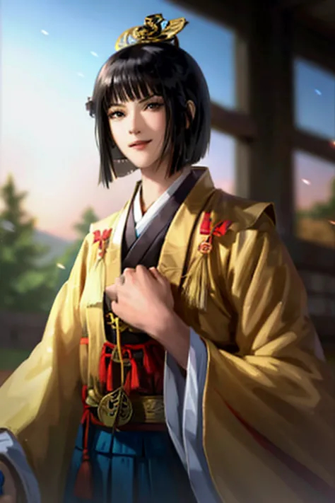 short hair,pretty girl, alone,Holding a long Japan sword