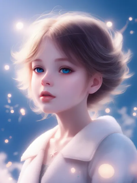 (best quality,4K,8k,high resolution,masterpiece:1.2), The girl in the clouds has hair as fluffy as clouds, tiny stars, fantasy i...