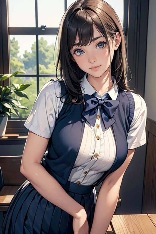 (masterpiece:1.2, highest quality), (Realistic, photoRealistic:1.4), Beautiful illustrations, (Natural Side Lighting, Cinema Lighting), Written boundary depth, 
Looking at the audience, (Face Focus, Upper Body), Front view, 1 girl, English, high school girl, , Perfect Face, Symmetrical cute face, Shiny skin, 
(bob hair:1.7,blonde), Asymmetrical bangs, Big eyes, Droopy eyes, long eyelashes chest), thin, 
Beautiful Hair, Beautiful Face, Beautiful and beautiful eyes, Beautiful clavicle, Beautiful body, Beautiful breasts, Beautiful thighs, Beautiful legs, Beautiful fingers, 
((High-quality fabric, brown knit vest, Short sleeve white collar shirt, navy pleated skirt, Navy bow tie)), 
(Beautiful views), evening, (Inside the flower shop), Are standing, (smile, Superior, Open your mouth),  (((Skirt flip, I can see your pants)))，bra lift，{best quality}, {very aesthetic}, {ultra-detailed}, {best illustration}, nsfw, girl, black long hair, , classroom, fellatio, penis