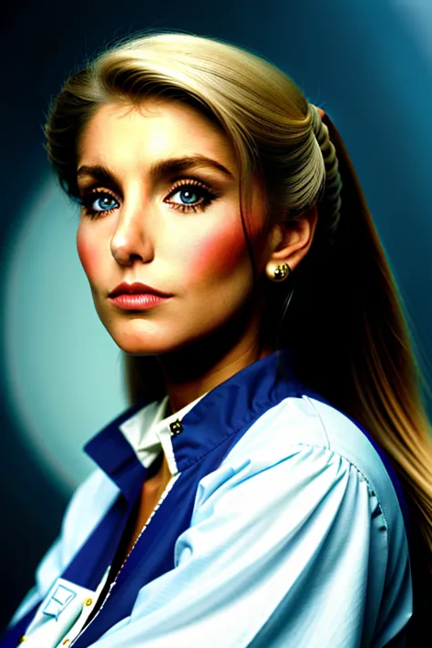 Heather Thomas solo as  as air stewardess, (( flight attendan)), portrait close up 8k 