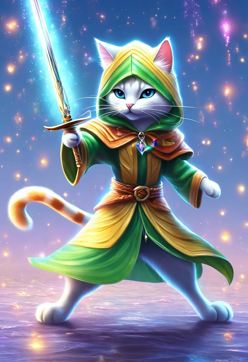 ((un gato juramentador, ropa de juramentador con capucha y espada, pose dinamica, epic:1.5)), hasta:1.4, (obra maestra),(Mejor calidad:1.0), (Ultra high resolution:1.0), pintura detallada, intrincado, paisaje submarino, (( magical, Hermoso, de otro mundo:1.4 )), (( Mejor calidad, vibrante, 32K ,luz y sombras bien definidas)). sin texto:1.3.