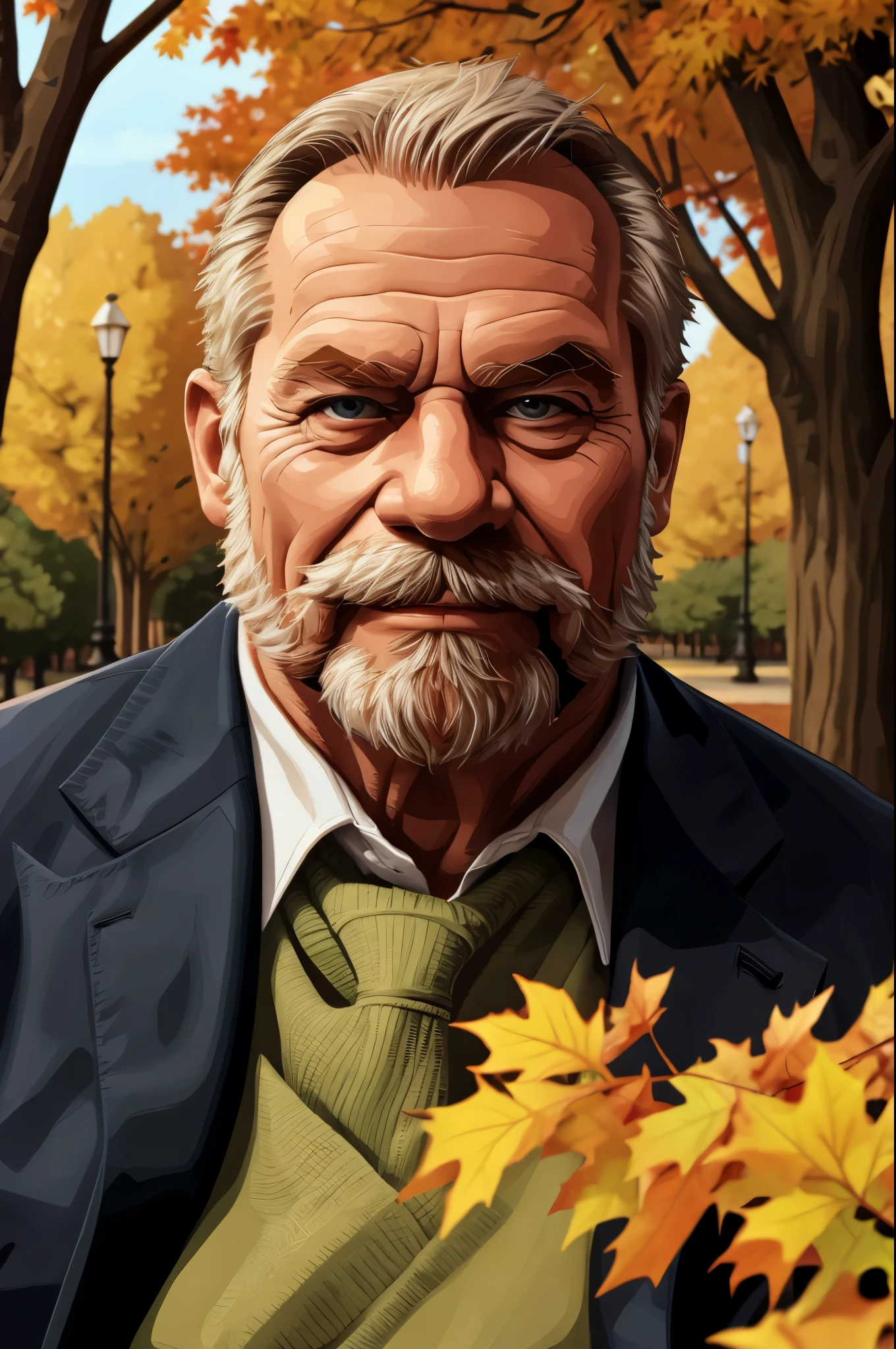 Porträt, muskulöser alter Mann im Park, Glücklich, Herbst, Anzüge, Vektor, mwVektor