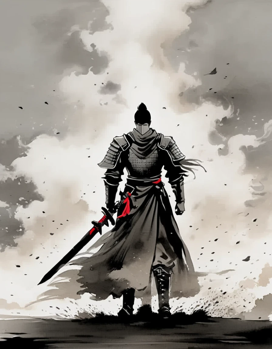 Graphic Color Vector Design Style , (Young Knight, and Giant Sword: 1.3), Chivalrous Tales, Silhouettes, Mist Composition, Black and White Art, Styles Emphasizing Negative Space, Dark and Shaded Portraits, Shodo Style, Oriental Penmanship, Manga Art, Shanha, Disintegration, Sketches, Mist Composition, Manga Art