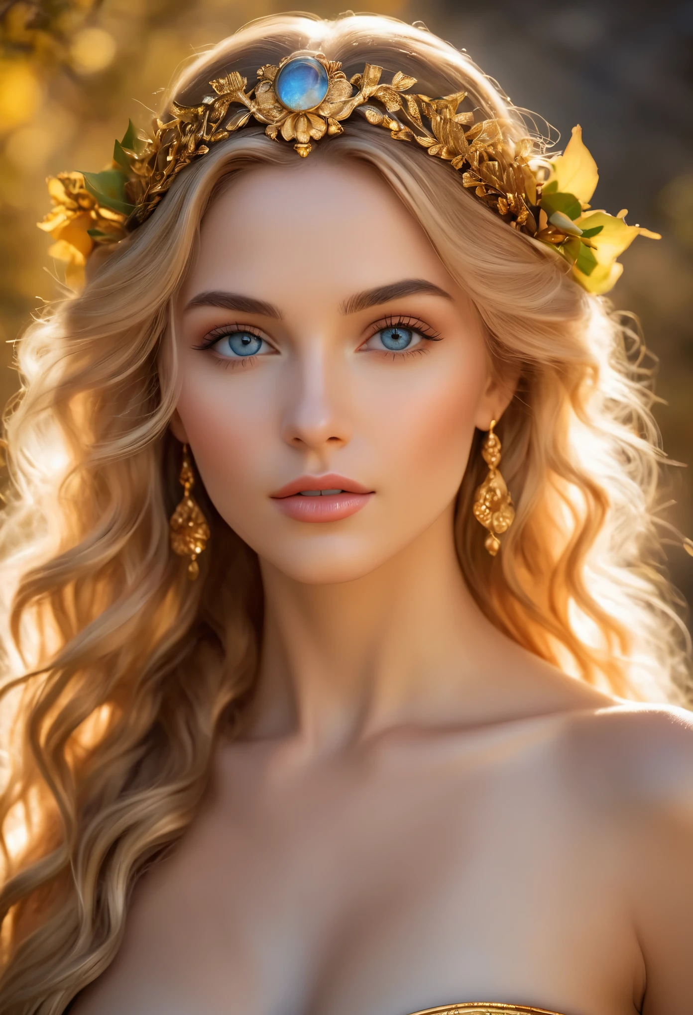 (best quality,4k,8k,highres,masterpiece:1.2), ultra-detailed, (realistic,photorealistic,photo-realistic:1.37), portraits, HDR, Greek mythology, beautiful goddess Venus portrait, perfect DNA, detailed eyes, detailed lips, stunning beauty, flowing golden hair, nude, perfect body, perfect nude, graceful pose, enchanting gaze, vibrant colors, soft lighting.(NSFW:1.4)