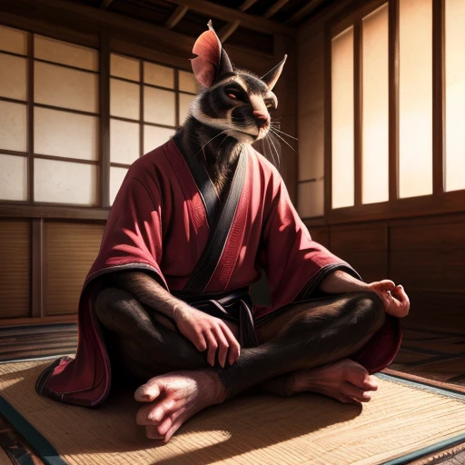 low-angle view,
standing, dojo, japanese temple, inside, clothed, kimono, red kimono, rat tail, goatee, brown body, white fur, black fur, bandages, safe,
(master splinter:1.2), meditating, crossed legs, cumming on feet:1.35, sitting, closed eyes, solo, topwear, bottomwear, incense, tatami, 
BREAK,
by bruteandbrawn, by personalami, by kenket, (intricate, high detail, film photography, soft focus, RAW candid cinema,
photorealism, realistic, photorealistic, analog style, subsurface scattering,
masterpiece, best quality, ultra realistic, 8k)