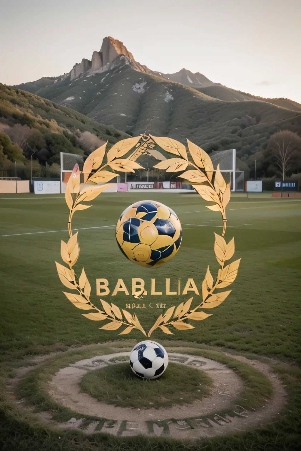 Logotype vintage aesthetic 4k logo minimalism Futbol club barcelona with mountains arbúcies les agudes 4 red bars in a gold background logotype catalan