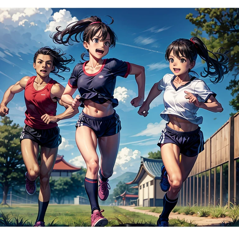 (اعلى جودة, تحفة), (فتاة يابانية جميلة, 11 سنة), ذيل حصان, يبتسم, فتاة رياضية, الثدي المتوسطة,الرياضة جيدة, جسم كامل, فتاة الركض,