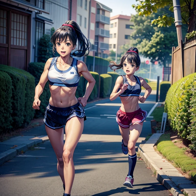 (اعلى جودة, تحفة), (فتاة يابانية جميلة, 11 سنة), ذيل حصان, يبتسم, فتاة رياضية, الثدي المتوسطة,الرياضة جيدة, جسم كامل, فتاة الركض,