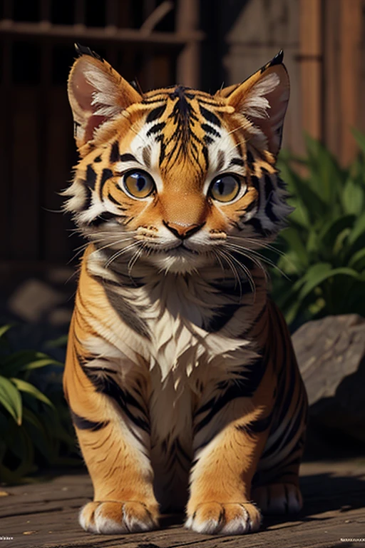 ((best quality)), ((masterpiece)), (detailed), perfect face,
(full body:1.3), 
Photo of National Geographic, 
1 cute fluffy for hybrid of tiger and kitten, 
it is the most beautiful and wonderful thing, it behaves in a special way, subtly with a pose of great fierceness, adorable, cat ears, cat tail, fine and stylized body, eyes for tiger, 
eyes should be large and expressive, a moment of curiosity or playfulness., 
Capturing the essence of mischief, 
perched stump, with wood chips, 
playing with soap bubbles, 
surreal landscape, imagination swirling, dreamworld, 
Pixar render, 
(realistic:1), details down to every fluff, 
(masterpiece:1.2), (best quality:1.2), sharp focus, (8k), beautiful, high quality, (hightres:1.1), detailed, extremely detailed, intricate, hyper detailed, illustration, soft lighting, high resolution, sharp detail, perfect lighting, 
very dark focused flash photo, amazing quality, masterpiece, best quality, hyper detailed, ultra detailed, UHD, perfect anatomy, dof, hyper-realism, majestic, awesome, inspiring, 
cute00d