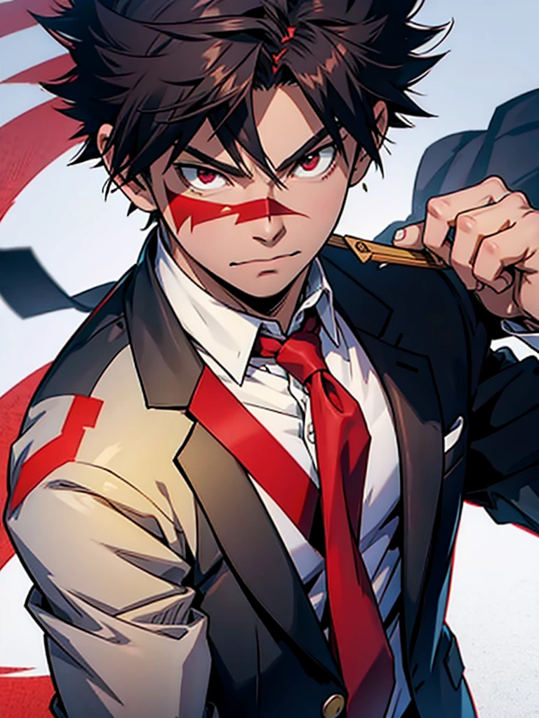 Rubio, ojos rojos, bakugo katsuki, boku no hero, Traje ajustado, corbata, sujetar corbata