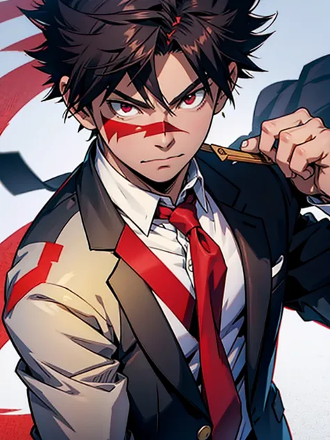 rubio, ojos rojos, bakugo katsuki, boku no hero, traje ajustado, corbata, sujetar corbata