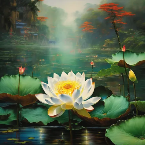 ((highest quality)), ((masterpiece)), (detailed), The Phantom Lotus, Oil painting style.