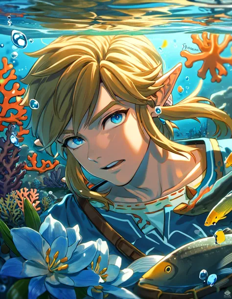 absurdres, highres, ultra detailed, HDR, master piece, best quality, link, blond hair, expressive blue eyes, the legend of zelda...