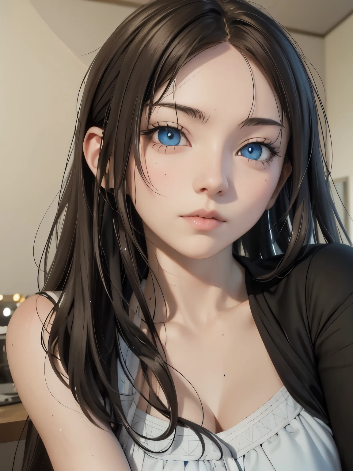 anime girl with long hair and blue eyes posing for a picture, photorealistic anime girl render, realistic anime 3 d style, 3 d anime realistic, photorealistic anime, realistic anime artstyle, hyper realistic anime, kawaii realistic portrait, anime realism style, detailed digital anime art, smooth anime cg art, artwork in the style of guweiz, realistic artstyle