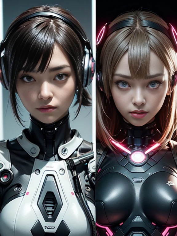 ((highest quality)), ((masterpiece)), ((Realistic)),((Cinema lighting)),angle from the front,((looking at viewer)),High Contrast, 19 year old Japanese female model,((Beautiful female android)), Medium Hair,Headphones,(Red Neon),(cyber punkの背景), ((笑face,)),((非常にdetailedな目)),Very detailed glowing eyes, ((thin)) ,Rubber bodysuit, ( White one piece swimsuit ) ((sexy )) ,Slender figure,textured pixie haircut (((detailedなキャラクターシート, Front view, ~ side面図, 3/4 Views))) (((cyber punkの背景))) Six and a half whole bodies,4K,UltraSharp,Multiple Views of the same character,Charterner v2, One girl, Slender figure, (Headphones),Brown Hair, Long Hair, Orange eyes, Same clothes, Concept Art, detailed_face, line_sketch, plan, Official Art, Official Alternative Costumes, Design style, multi style, detailed character, 4_~ side, original, 8K GC, massive detailed, Multiple Views of the same character, character, technical illustration, Multiple Views,masterpiece,highest quality(masterpiece, highest quality), 32k,(非常にdetailedな美しい女性), Future Anime,The ultimate map,highlight,Headphones,Very detailed glowing eyes,Cleavage,Complex patterns,Stylish hairstyle,fluorescence((White clothes)),cyber punk