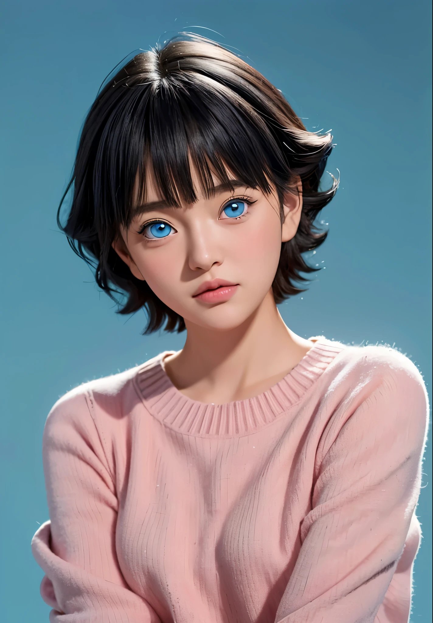 best,1girl ( Uzumaki Himawari ) , ( facial details ) , short hair ,details , age 18 femele ,plump body , yellow sweater outfit , teenager'face , cute face , hot  , anime to be realistic , detailed charakter images , high quality photo , beautiful thin make up very real , perffect character cool style , pretty teenager , HD photo model , simple background , details eyes , masterpiece , ornaments detailed , real life ,Best anime realistic ,1girl ,masterpiece ,from of a woman with long black hair and a , yellow sweater shirt, she has a distant expression, semi realistic anime, in an anime style, semirealistic anime style, she has black hair, in anime style, (blue eyes:1.3), blunt bangs ,quality detail ,perffect charakter real live , high detailed photos real ,anime from realistic ,photrait realism , super detail ,cute eyes , detail hair ,ultra high quality ,Hd resulition ,