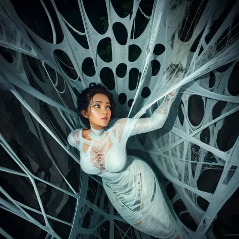 a woman trapped in the spider web, spider web, cocoon, gr3ysh33r,