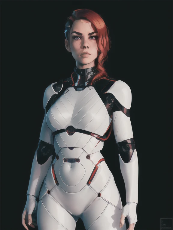 (master part), (best quality), (ultra detailed), (1girl), Jesse Faden, Standing, (simple background), beautiful detailed eyes, delicate and pretty face, red hair, extradimensional suit, upper body, science fiction, cyberpunk, Perfect Anatomy, Looking at Viewer, epic artistic, sharp focus, even lighting, insane details, hyperdetailed, rich colors, upper body shot
