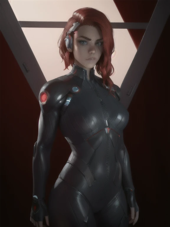 (master part), (best quality), (ultra detailed), (1girl), Jesse Faden, Standing, (simple background), beautiful detailed eyes, delicate and pretty face, red hair, extradimensional suit, upper body, science fiction, cyberpunk, Perfect Anatomy, Looking at Viewer, epic artistic, sharp focus, even lighting, insane details, hyperdetailed, rich colors, upper body shot
