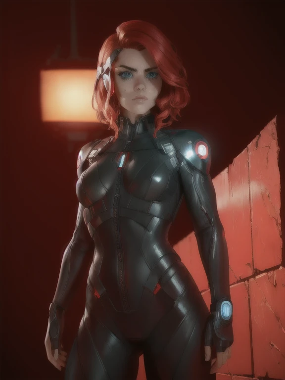 (master part), (best quality), (ultra detailed), (1girl), Jesse Faden, Standing, (simple background), beautiful detailed eyes, delicate and pretty face, red hair, extradimensional suit, upper body, science fiction, cyberpunk, Perfect Anatomy, Looking at Viewer, epic artistic, sharp focus, even lighting, insane details, hyperdetailed, rich colors, upper body shot
