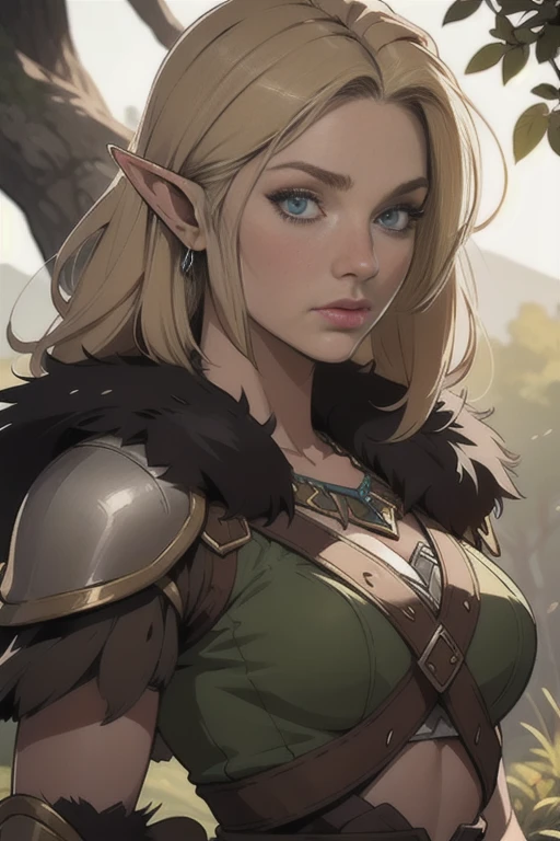 Ancient, Lost elf tribe, Zelda, fur armor, rings, female creature, prehistoric era, hunter, Extremely realistic shading, masterpiece, extremely detailed, photorealistic, perfect lighting,