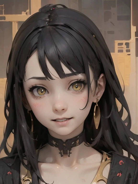 (High resolution), (Ultra delicate), (clear), Realistic，((A girl with black hair and gold inner color)).((cyber punk)），face，Skin realism、A fusion of Japanese style and the near future、white hot pants、Black pupil、creepy appearance, Unique atmosphere、The end of the world、Grotesque decoration、The world of death
