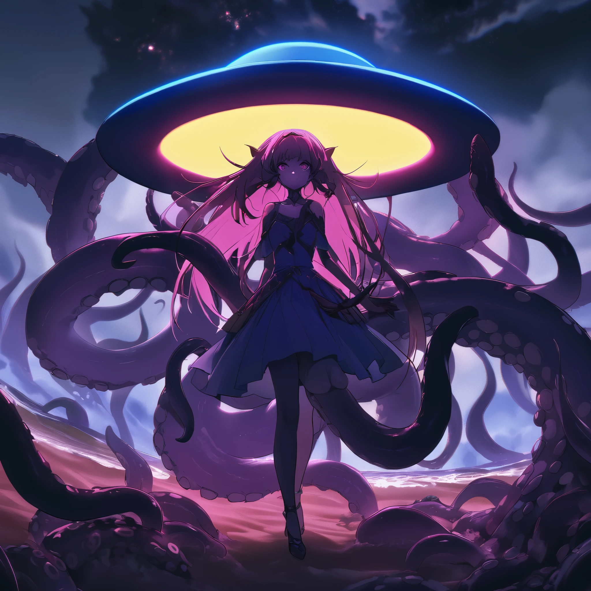 Anime girl with a giant mushroom head and tentacles around her - SeaArt AI