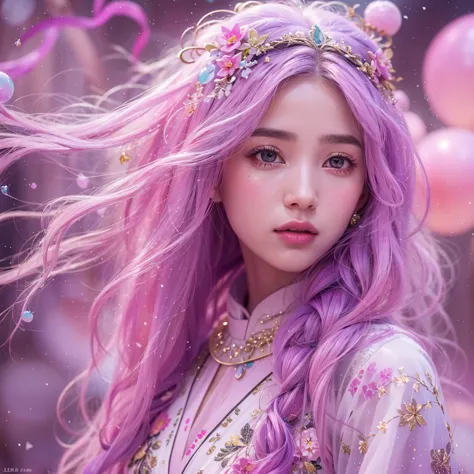 （（（Single eyelid）））Snow hoop exclusion area 32K（tmasterpiece，k hd，hyper HD，32K）Long flowing purple-pink hair，Autumn Pond，zydink，...