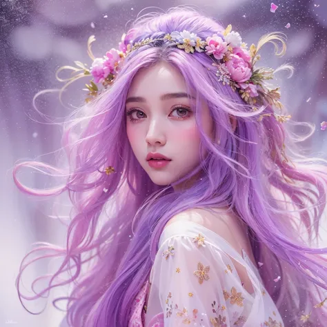 （（（Single eyelid）））Snow hoop exclusion area 32K（tmasterpiece，k hd，hyper HD，32K）Long flowing purple-pink hair，Autumn Pond，zydink，...