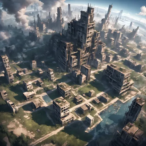 Post-apocalyptic destroyed city without humans