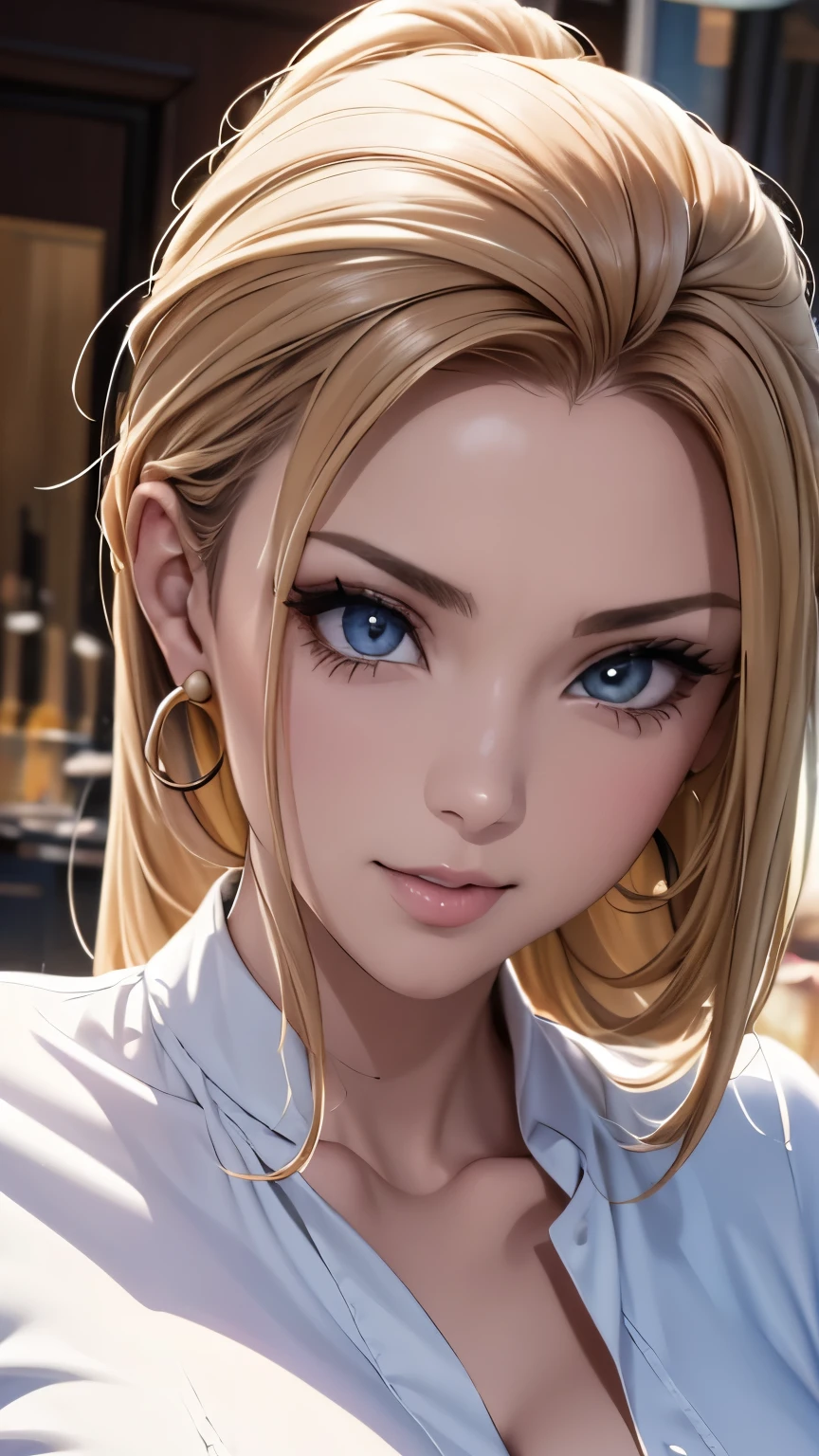 (Obra maestra:1.3)、Super detailed finish、(high resolution、8k:1.3)、(of the highest quality、Ultrarrealista como una foto.:1.5)、sharp focus, 超high resolutionの顔、The face is in focus、Ultra high definition and beautiful eyes.、The eyes are symmetrical.:1.3、Beautiful and high definition skin、piel firme、primer plano de la cara、   、muy lindo、muy lindo、maquillaje natural, labios brillantes ,, cuerpo completo, Jessie_pokemon, pendientes, uniforme del equipo cohete, top corto, cabello muy largo, cabello purpura, slicked back hair, Minifalda blanca, mirando al espectador, feliz
