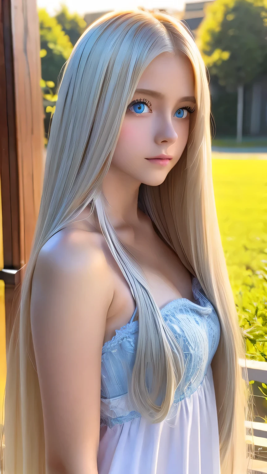 Very beautiful, bright, large light blue eyes、Very big eyes、Super long and beautiful platinum blonde hair、Super long straight hair、Silky Hair、long bangs over the eyes、Very beautiful face, Young and shiny white skin、Very beautiful appearance、Beautiful and cute face、Very beautiful , Stylish Nordic blonde beauty、A little larger chest, Full Body, Pubic hair, Very cute、hair over eyes、hair over one eye、hair between eyes、