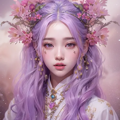 （（（Single eyelid）））Snow hoop exclusion area 32K（tmasterpiece，k hd，hyper HD，32K）Long flowing purple-pink hair，Autumn Pond，zydink，...