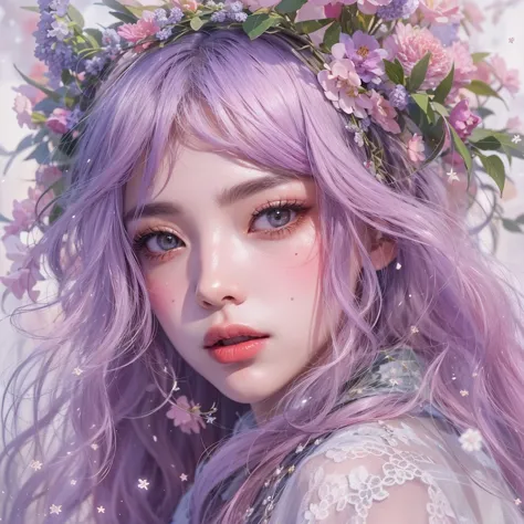 （（（Single eyelid）））Snow hoop exclusion area 32K（tmasterpiece，k hd，hyper HD，32K）Long flowing purple-pink hair，Autumn Pond，zydink，...