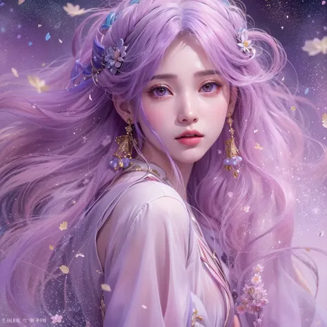 （（（Single eyelid）））Snow hoop exclusion area 32K（tmasterpiece，k hd，hyper HD，32K）Long flowing purple-pink hair，Autumn Pond，zydink，...