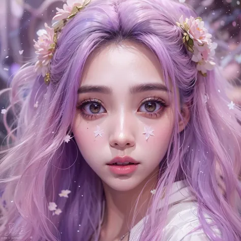 （（（Single eyelid）））Snow hoop exclusion area 32K（tmasterpiece，k hd，hyper HD，32K）Long flowing purple-pink hair，Autumn Pond，zydink，...