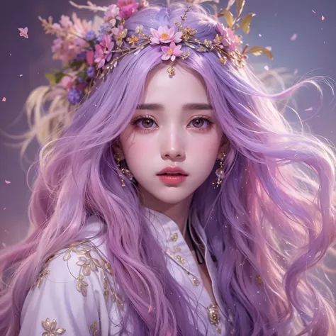 （（（Single eyelid）））Snow hoop exclusion area 32K（tmasterpiece，k hd，hyper HD，32K）Long flowing purple-pink hair，Autumn Pond，zydink，...