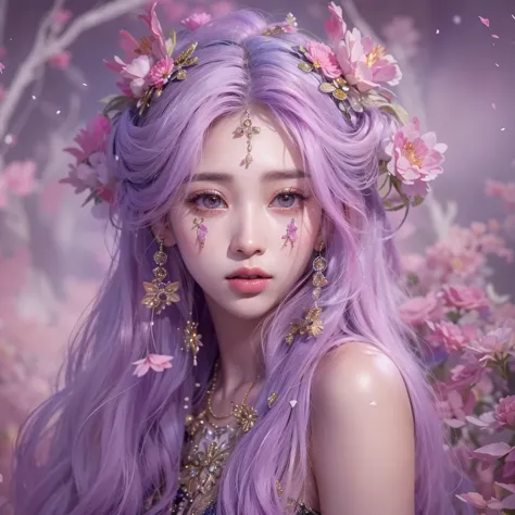 （（（Single eyelid）））Snow hoop exclusion area 32K（tmasterpiece，k hd，hyper HD，32K）Long flowing purple-pink hair，Autumn Pond，zydink，...